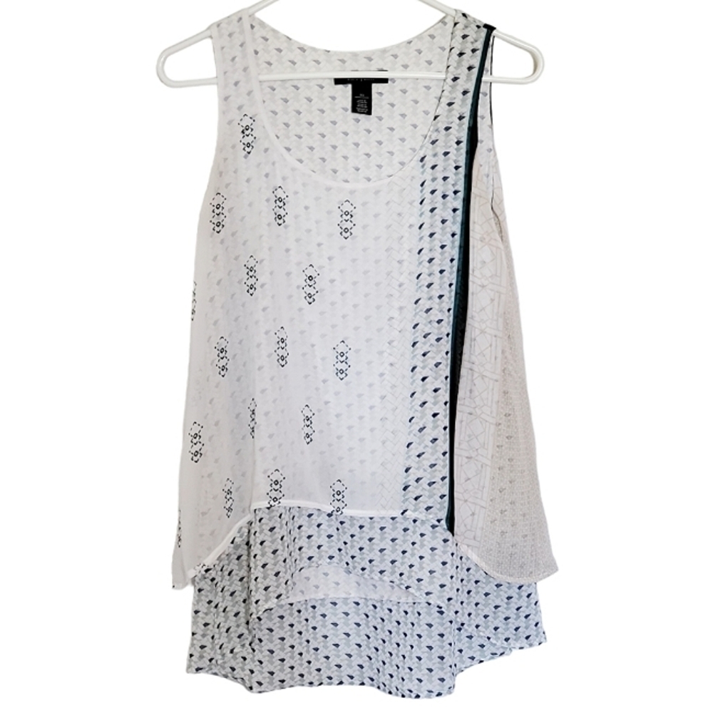 1250 * White House Black Market Layered Sheer Tank White Blue Size XS